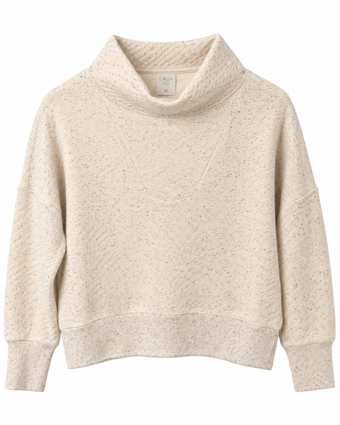 NWT CALIA Elevate Herringbone Funnel Neck Pullover Ivory Grey Women’s XS