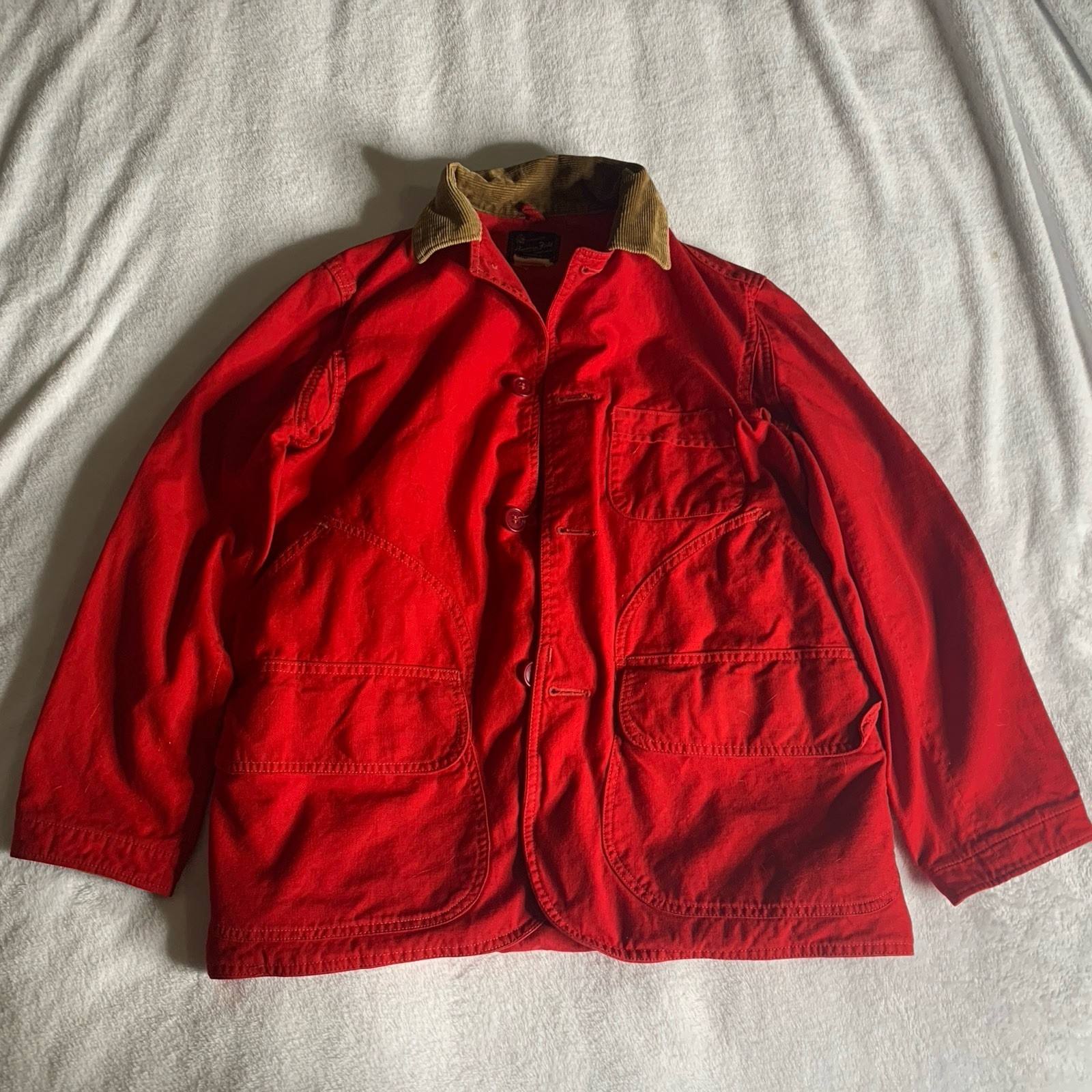 Vtg 1940s 50s American Field Hettrick Red Canvas Hunting Jacket Game Coat USA