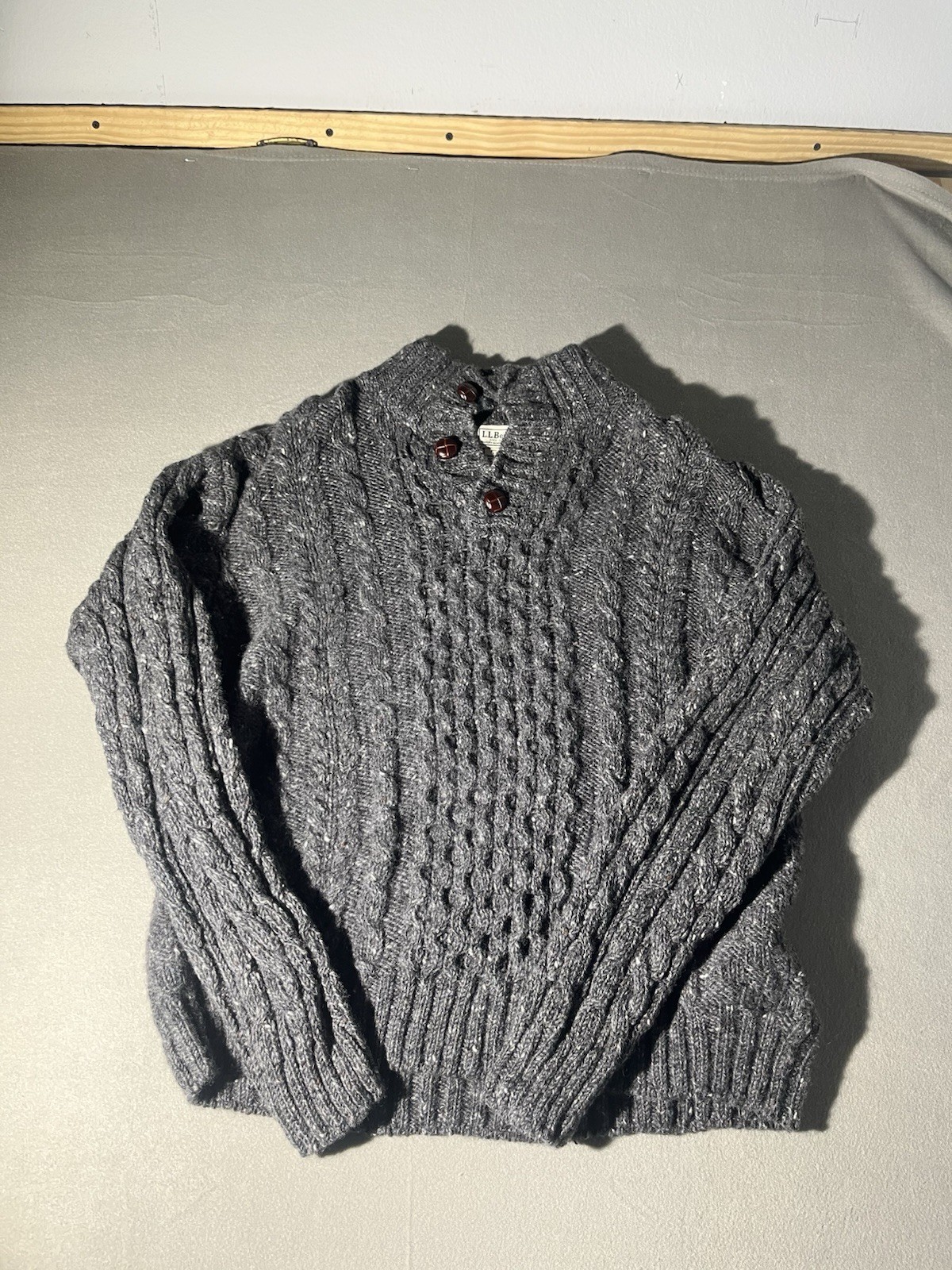 Vintage LL Bean Wool Fisherman’s Knit Sweater Mens L Made In Ireland Grey Chunky Vintage LL Bean Wool Fisherman’s Knit Sweater Mens L Made In Ireland Grey Chunky