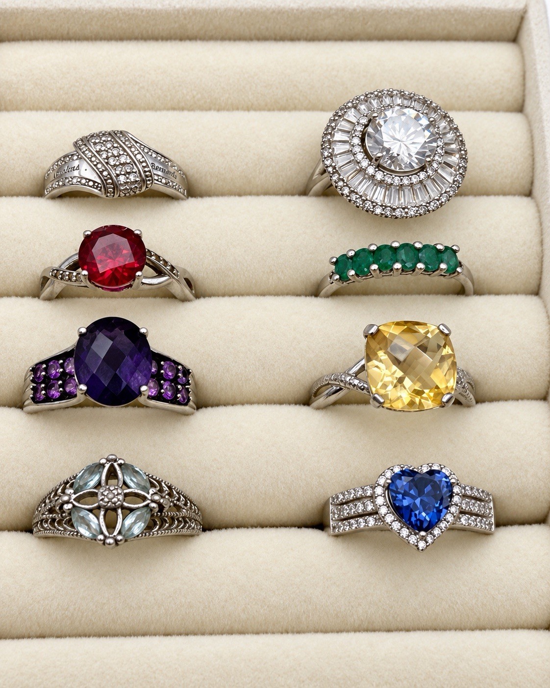 Lot 8 Signed Designer Vintage Sterling Silver 925 Gemstone Rings Ruby Sapphire