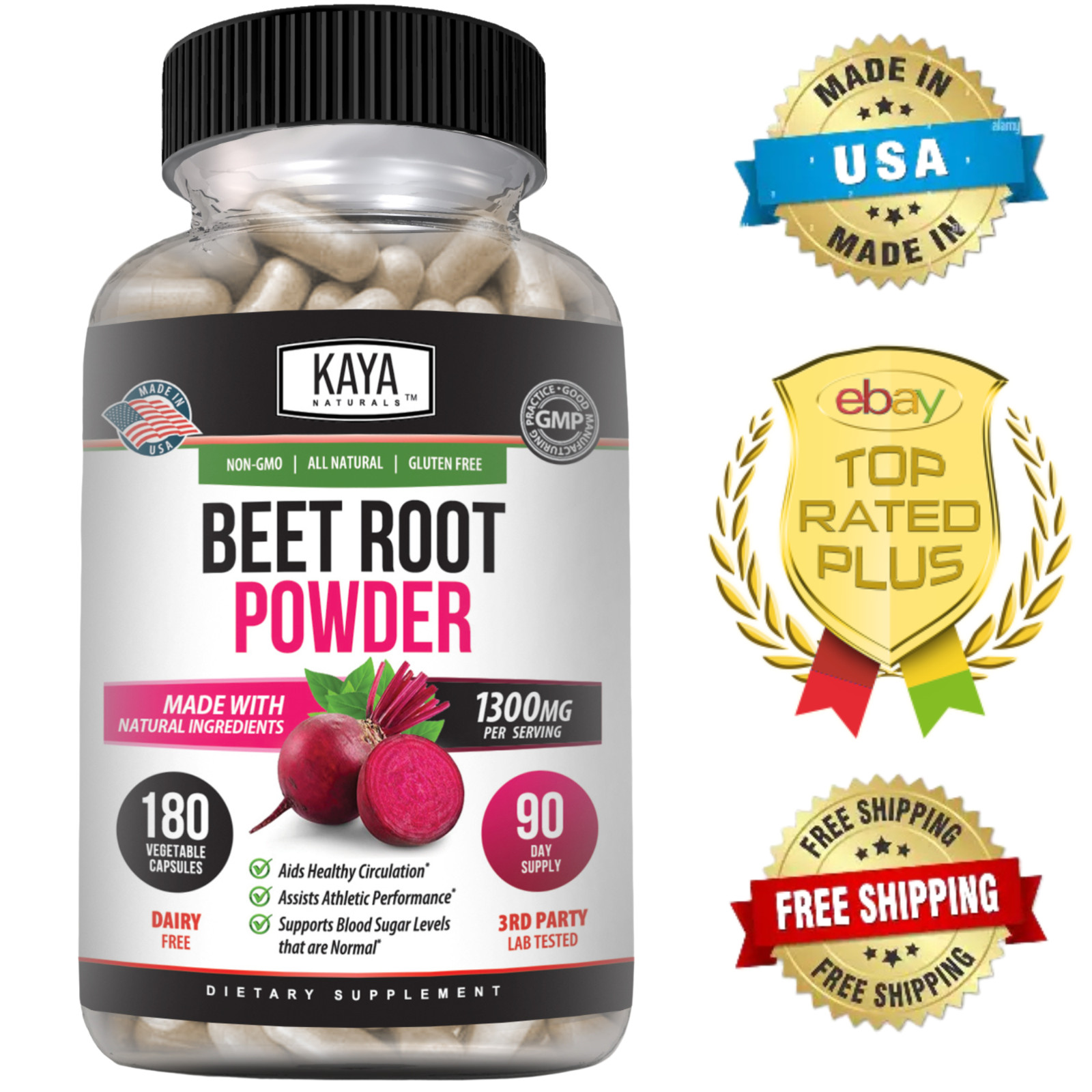 Beet Root Powder 1300mg 180ct Nitric Oxide Booster Superfood Energy Beetroot