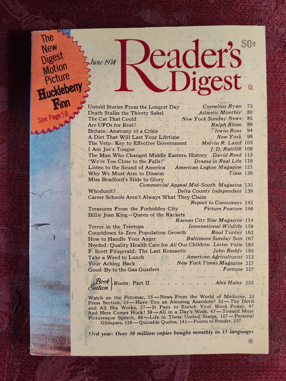 Readers Digest June 1974 Cornelius Ryan Billie Jean King F. Scott Fitzgerald