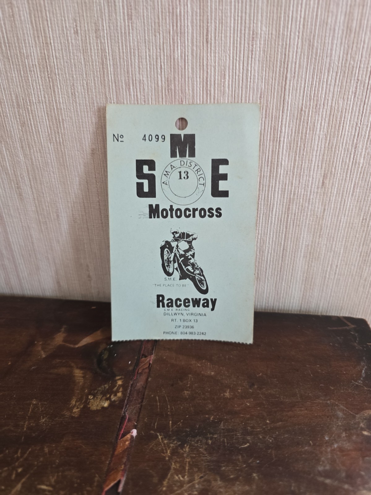 Vintage S.M.E. Motocross Raceway Pit Pass Ticket Dillwyn VA AMA District 13 Vintage S.M.E. Motocross Raceway Pit Pass Ticket Dillwyn VA AMA District 13