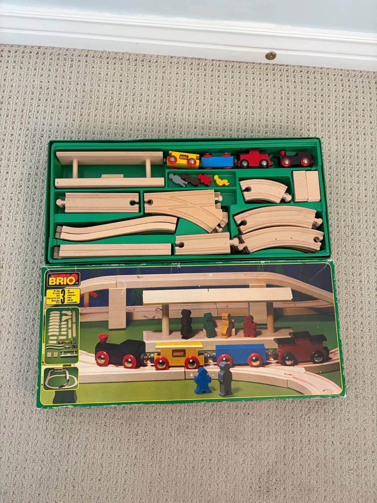 Vintage BRIO Wooden Railway & Train W/ Wooden Box Complete Early 1980\'s Vintage BRIO Wooden Railway & Train W/ Wooden Box Complete Early 1980\'s