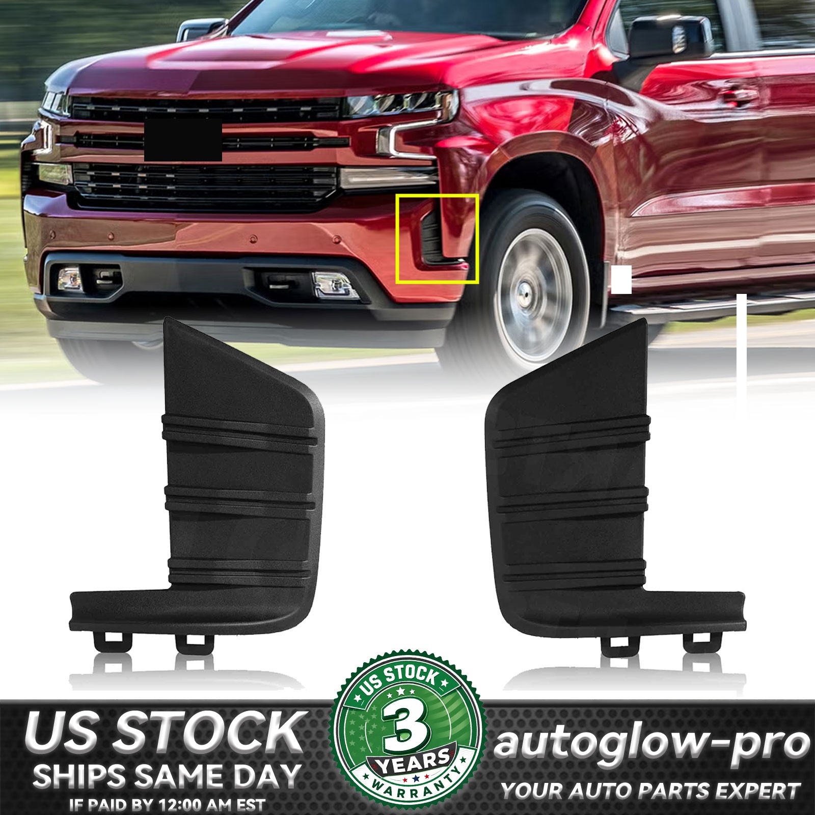 Left & Right Front Bumper Cover Trim Molding For 2019-2022 Chevy Silverado 1500