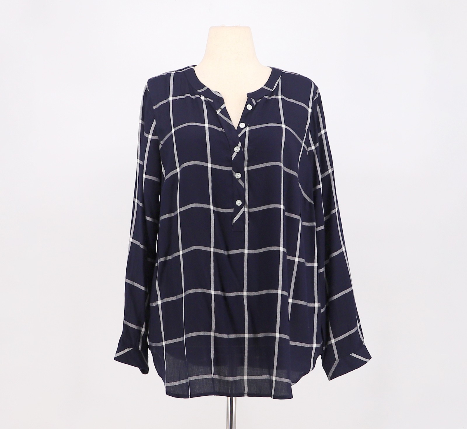 NWT TALBOTS Banded Collar Popover Indigo Plaid Size 1X