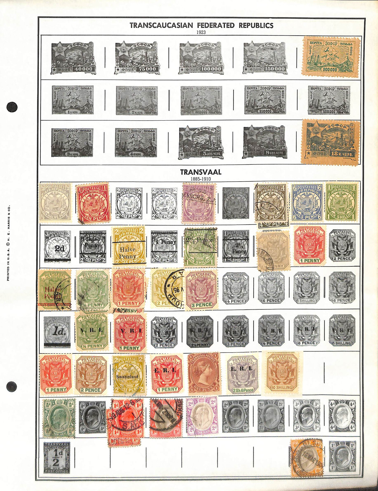 Transvaal Stamp Collection on Harris Page, 1885-1910 (BH)