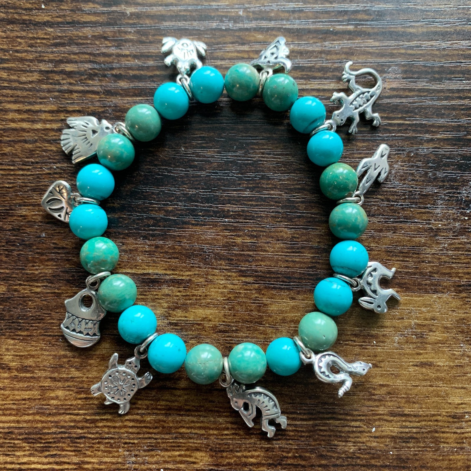 Vintage Southwest Style Sterling Silver and Turquoise Charm Bracelet Vintage Southwest Style Sterling Silver and Turquoise Charm Bracelet
