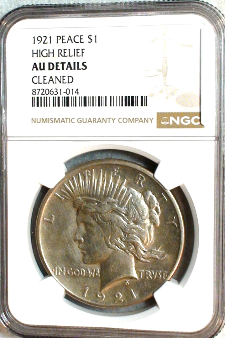 1921 P Peace Silver Dollar NGC ABOUT UNCIRCULATED HIGH RELIEF $1 Coin BUY IT NOW