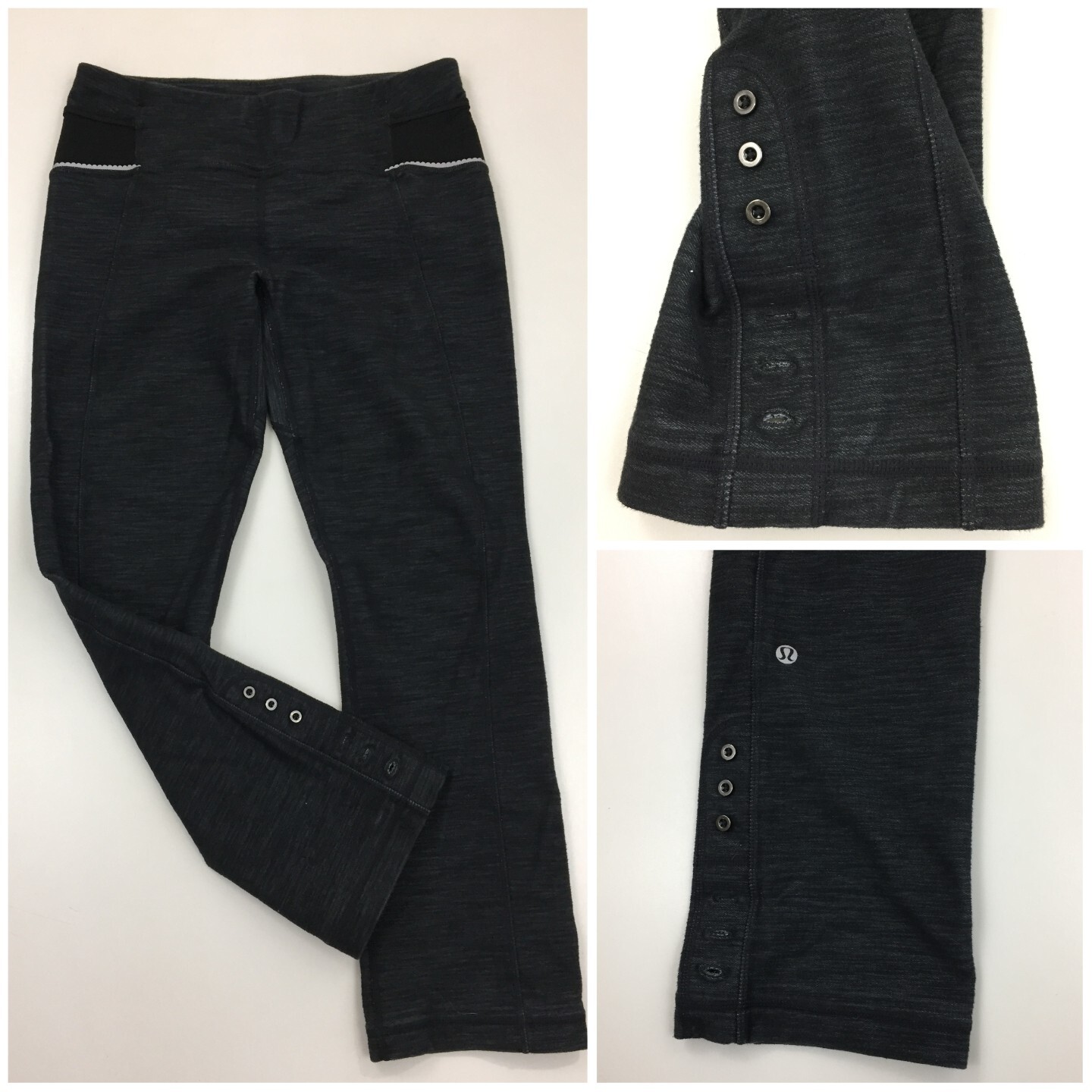 LULULEMON Athletica Gray Button Hem Drawstring Waist Cropped Pant Womens sz 6
