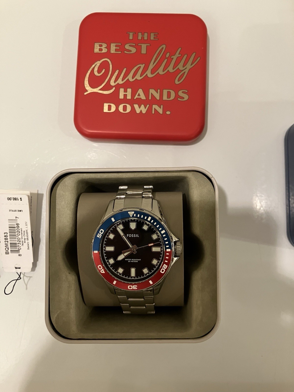 New Fossil Men's Watch Dalton Silver, Pepsi Bezel, Miyota 2035-36, New In Box