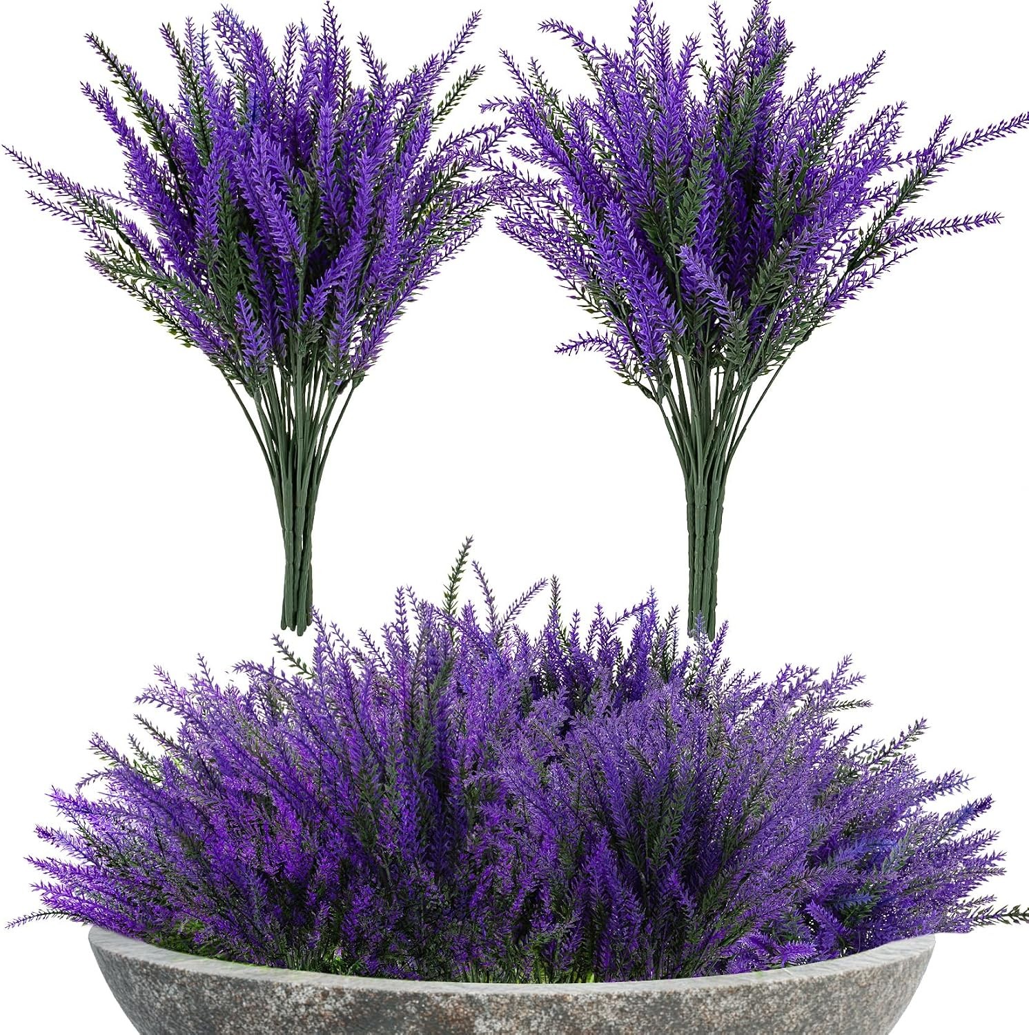 RAINFLOW 8 PCS Artificial Lavender Flowers Faux Plants Outdoor Garden Decor