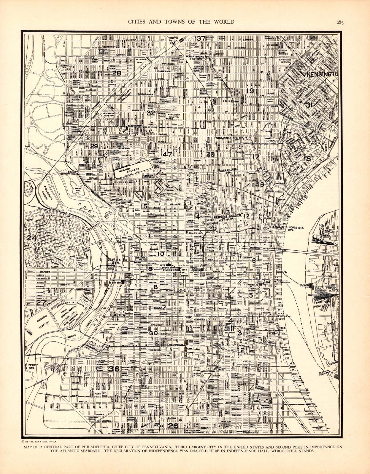 1935 Vintage PHILADELPHIA Pennsylvania City MAP Street Map of Philadelphia 3232