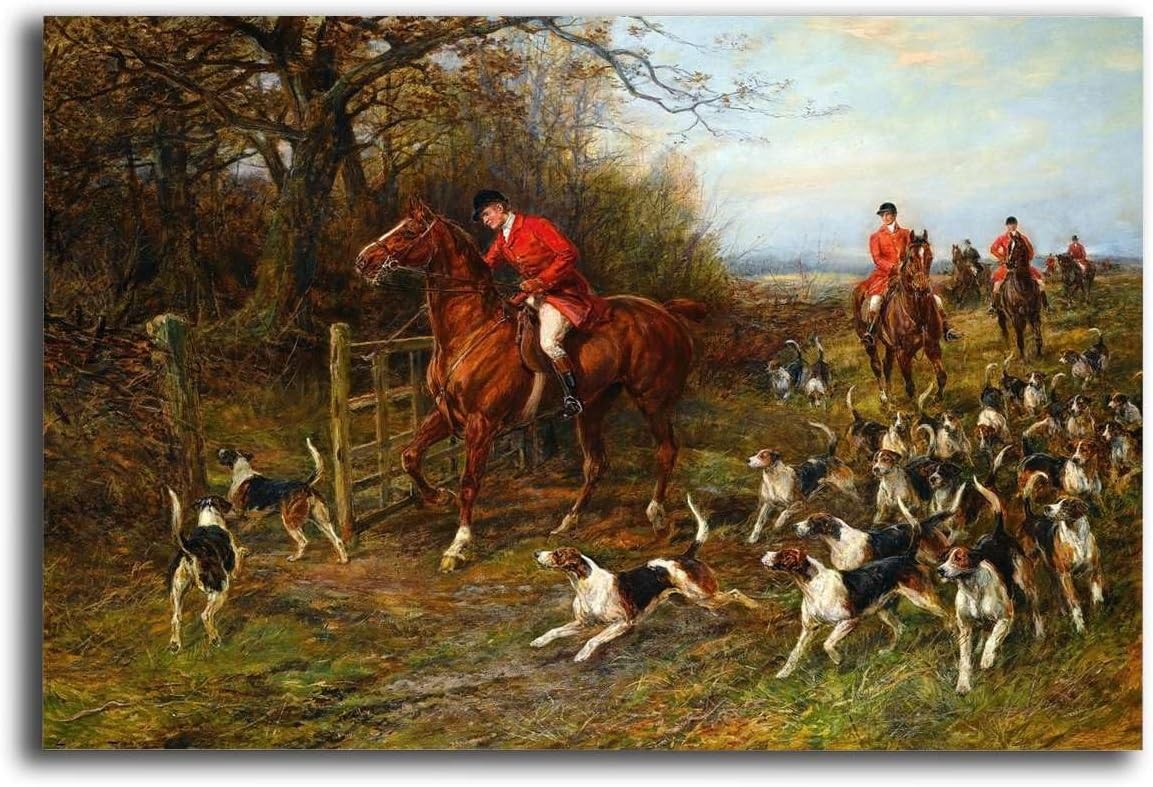 Canvas Wall Art Prints Racing With The Hounds C1880s Victorian Fox Hunt Painting