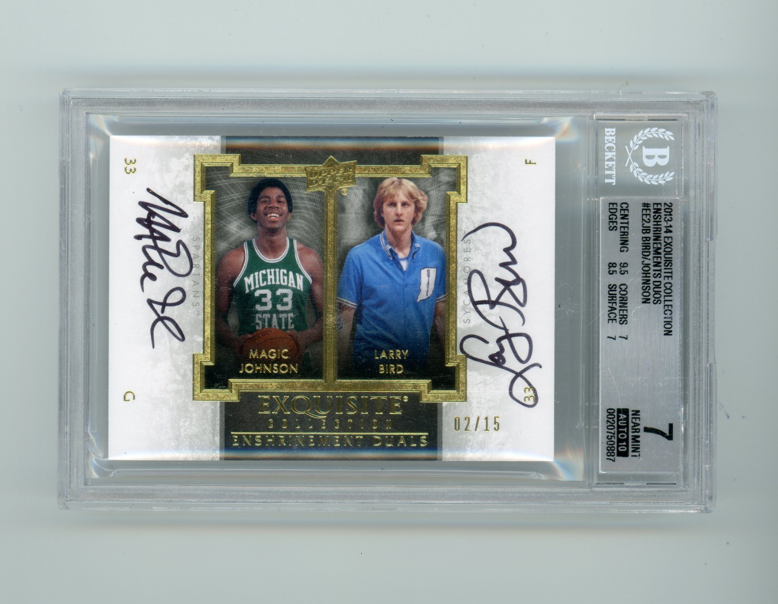 2013-14 Exquisite Magic Johnson Larry Bird Enshrinements Duos Auto /15 BGS 7/10