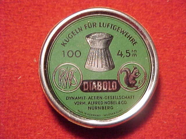 VINTAGE EARLY 50's GERMAN~ RWS DIABOLO .177 CALIBER PELLETS GREEN TIN ~ NOS FULL