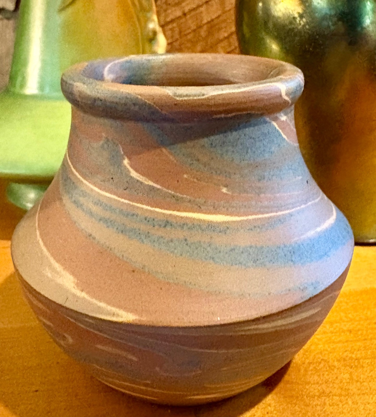 Antique Niloak Mission Swirl Miniature Pottery Cabinet Vase - Early Block Stamp 