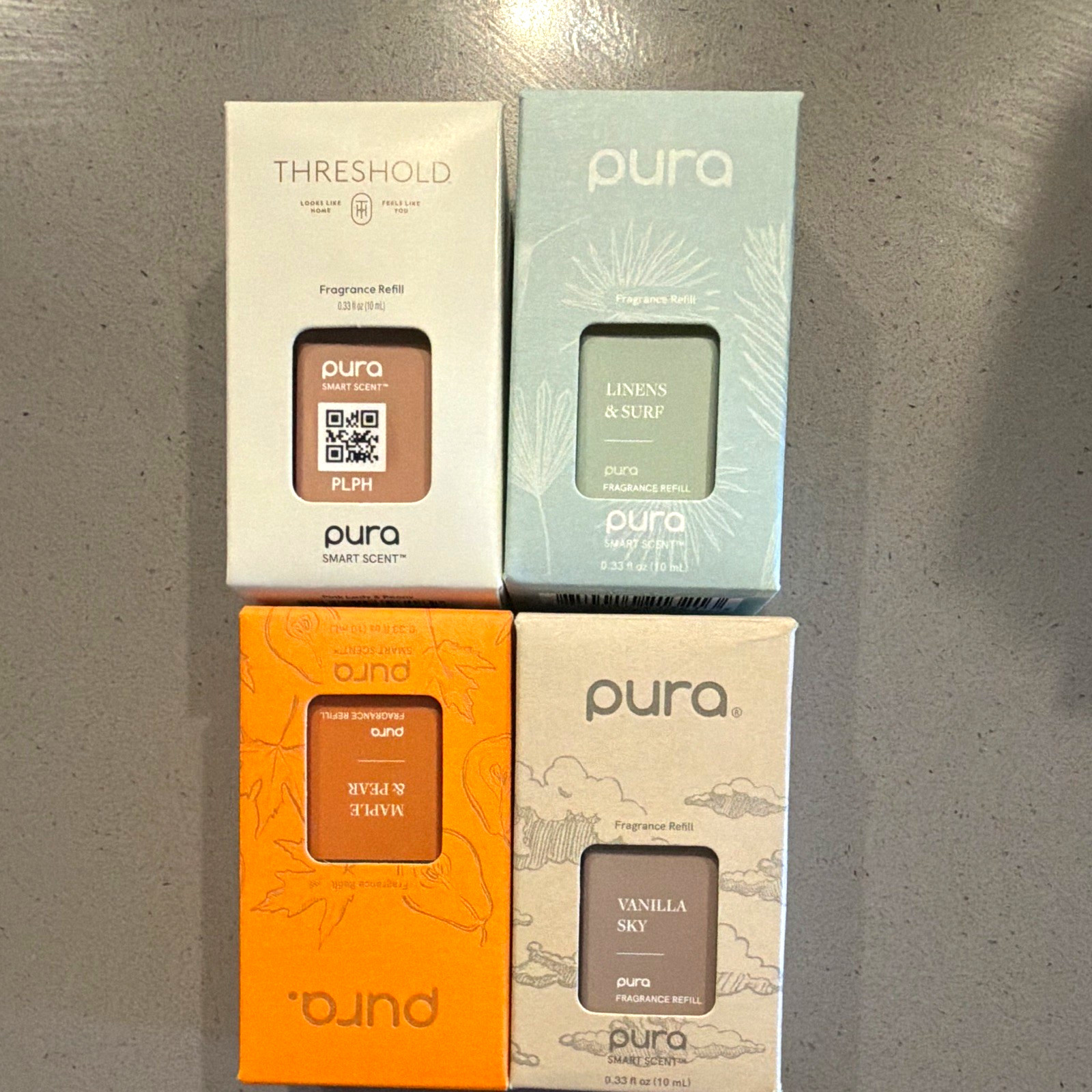 Pura Smart Scent Oil Refill 4-Pack Linens & Surf Maple & Pear Vanilla Sky 0.33oz