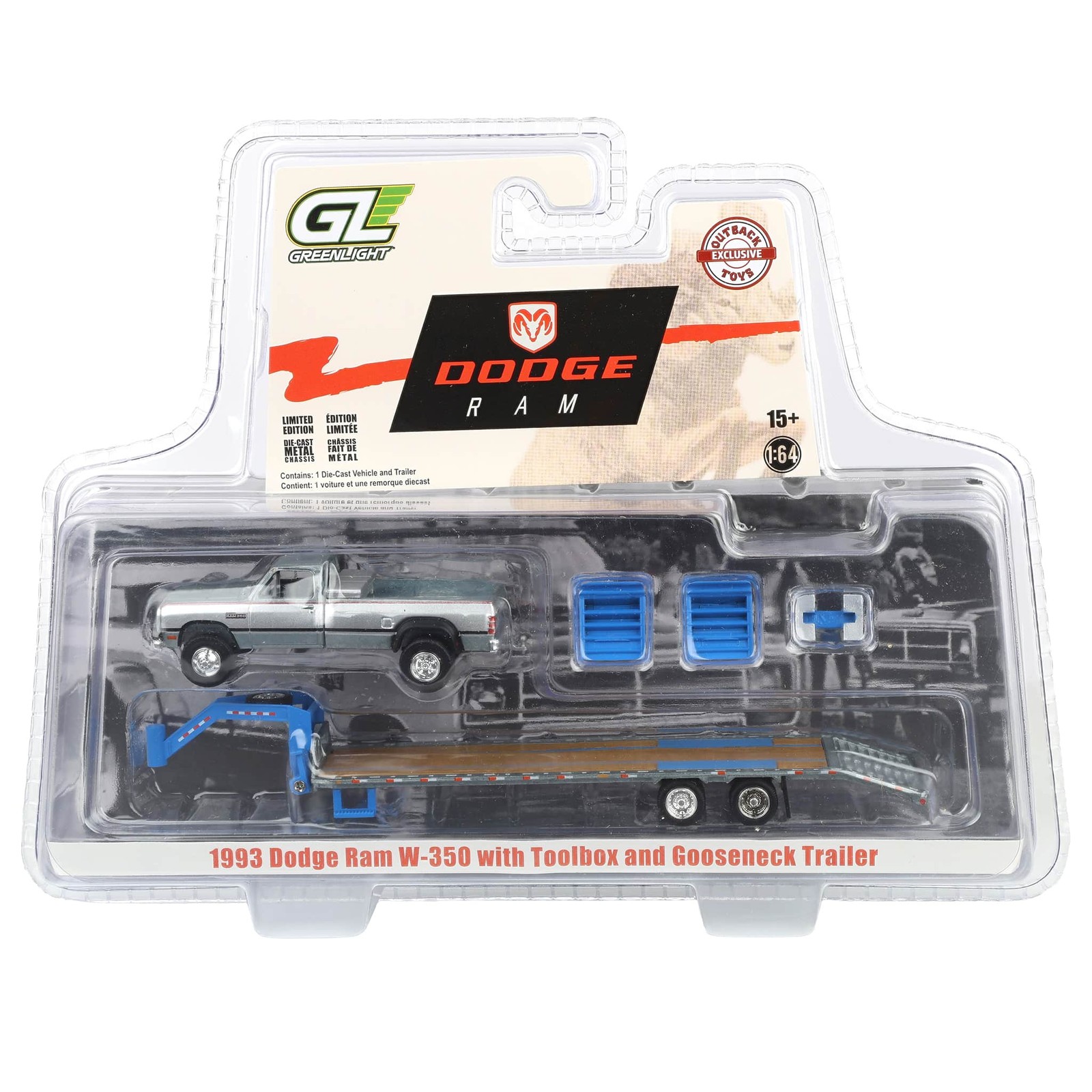 Raw Chase ~ 1/64 1993 1st Gen Dodge Ram W-350 Dually Pickup, Flatbed, 51663-B