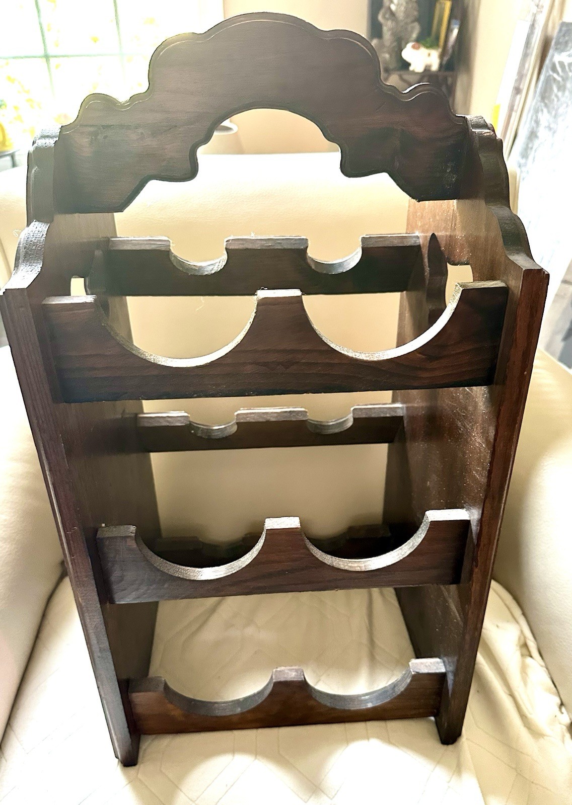 Vintage mid Century Solid Wooden Wine Rack 23” Tall 11x12.5 Holds 6 Bottles