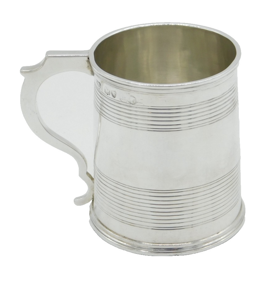 Victorian Sterling Silver Lined Pattern Christening Mug Antique 1847 London