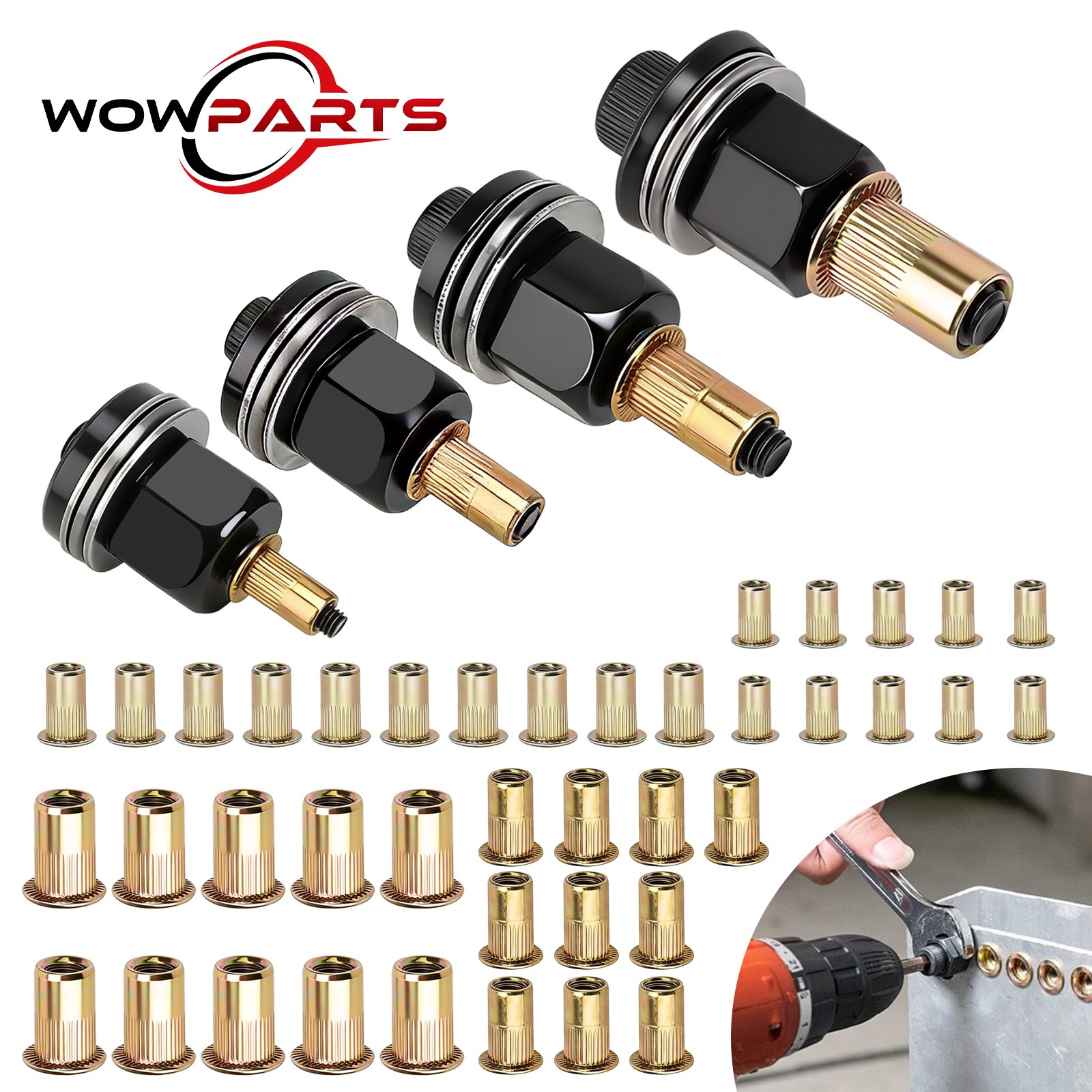 44pcs Manual Rivet Nut Tool Kit M3-M6 Carbon Steel Nutsert Set for Drill Wrench