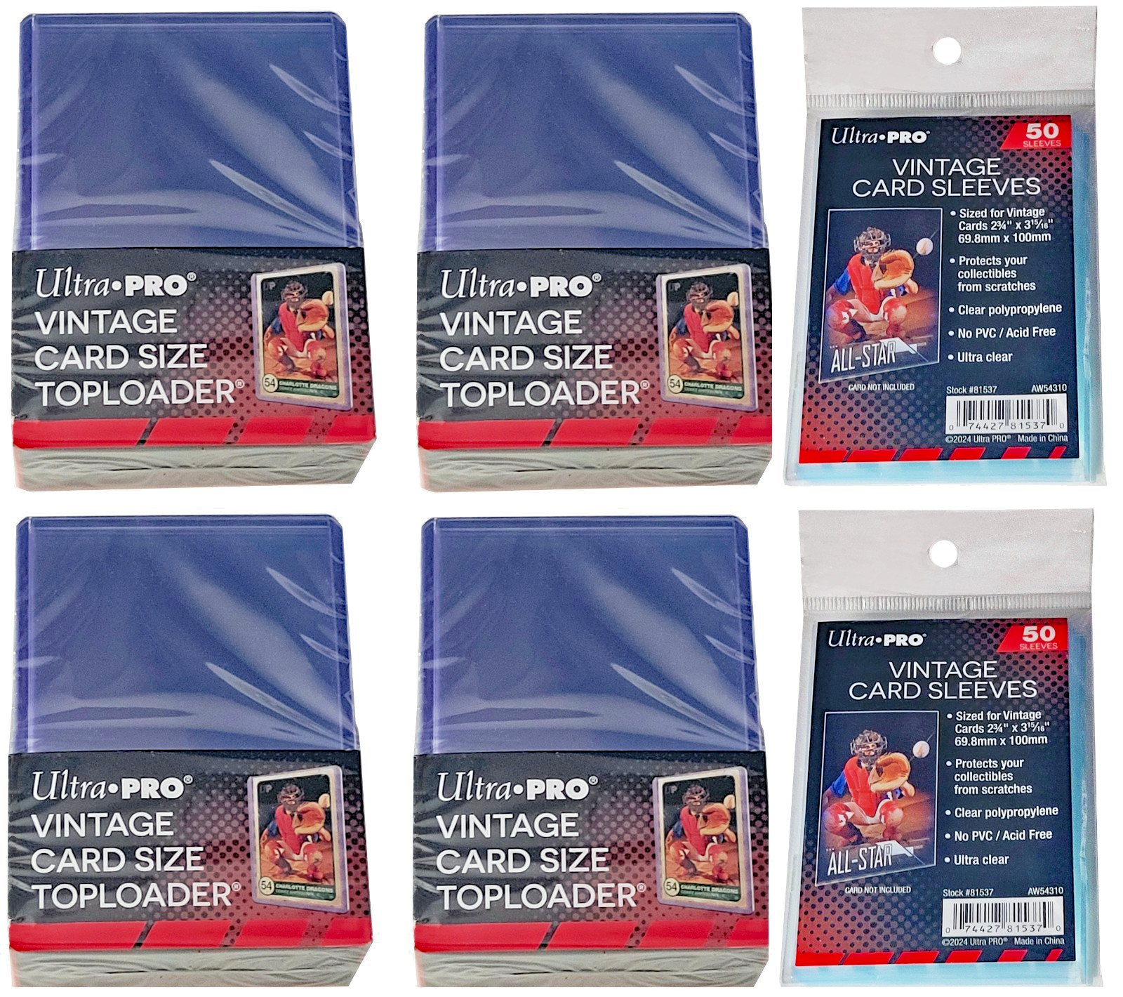 100 Ultra Pro Premium Vintage Toploaders & Sleeves 1952-56 Topps Baseball Card 100 Ultra Pro Premium Vintage Toploaders & Sleeves 1952-56 Topps Baseball Card