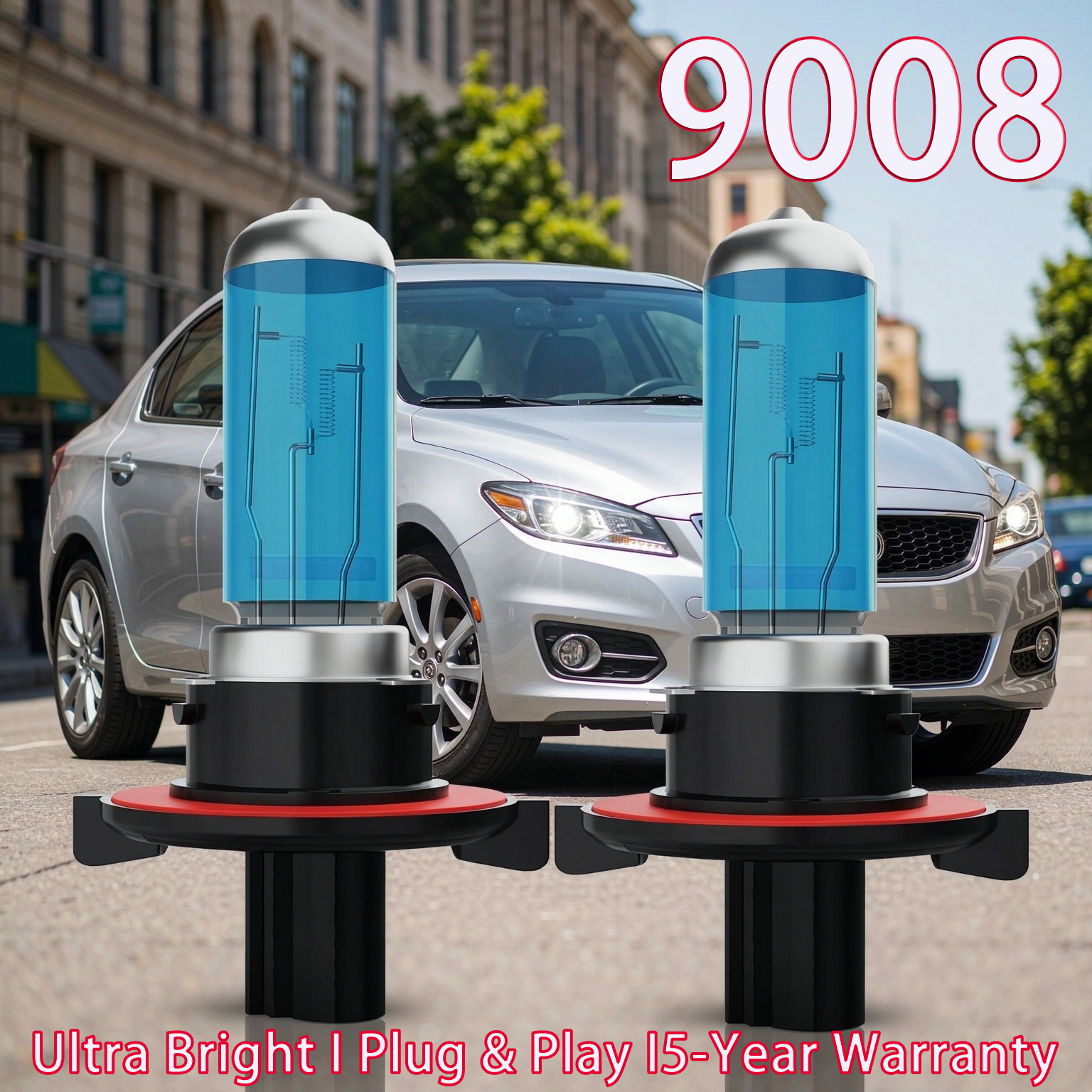2x H13/9008 Halogen Headlight Bulbs High/Low Beam 6000K Super Bright 60W 12V