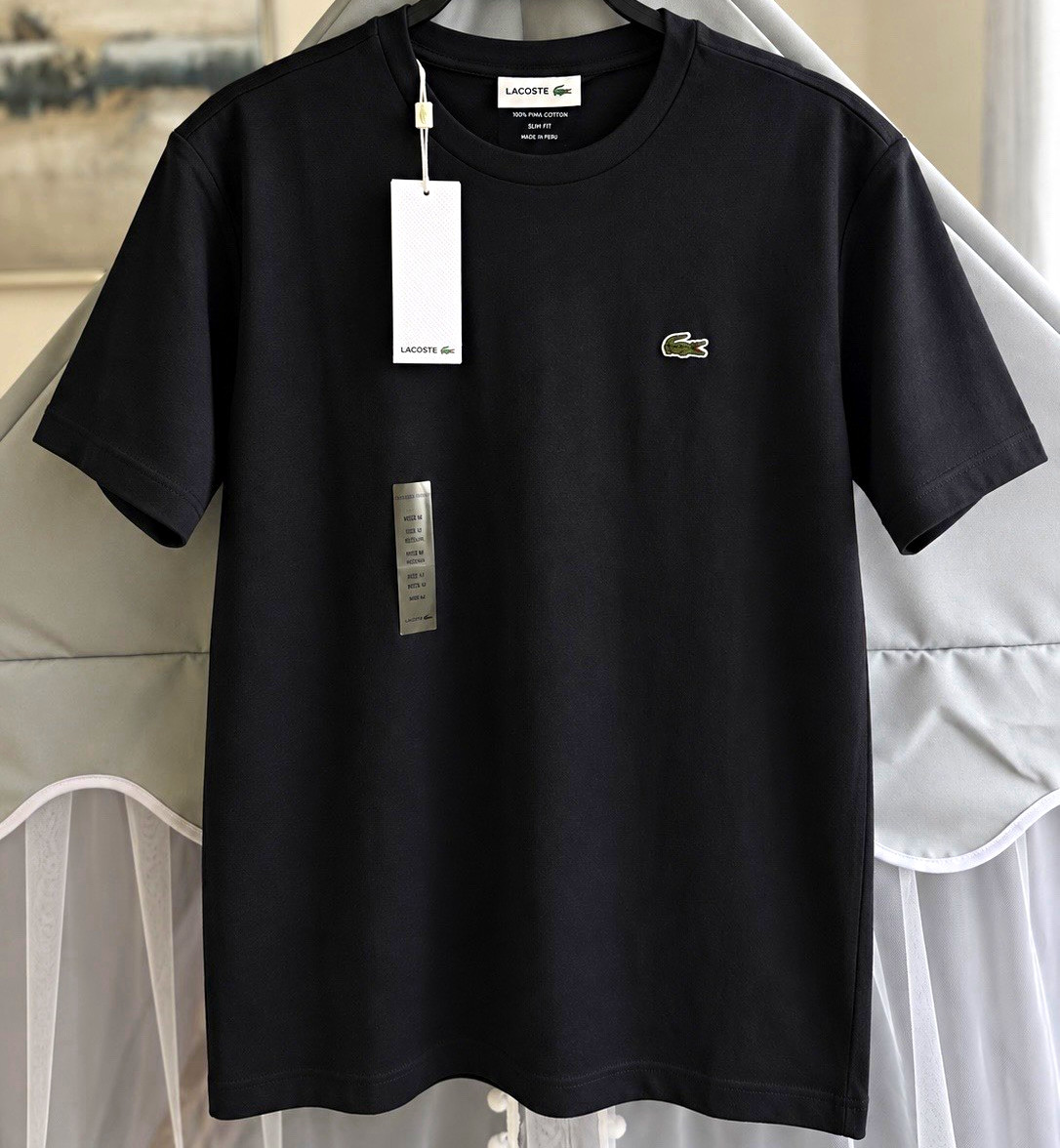 Lacoste Men\'s Black Slim Fit Cotton Jersey Crew Neck Short Sleeve Logo Tee M