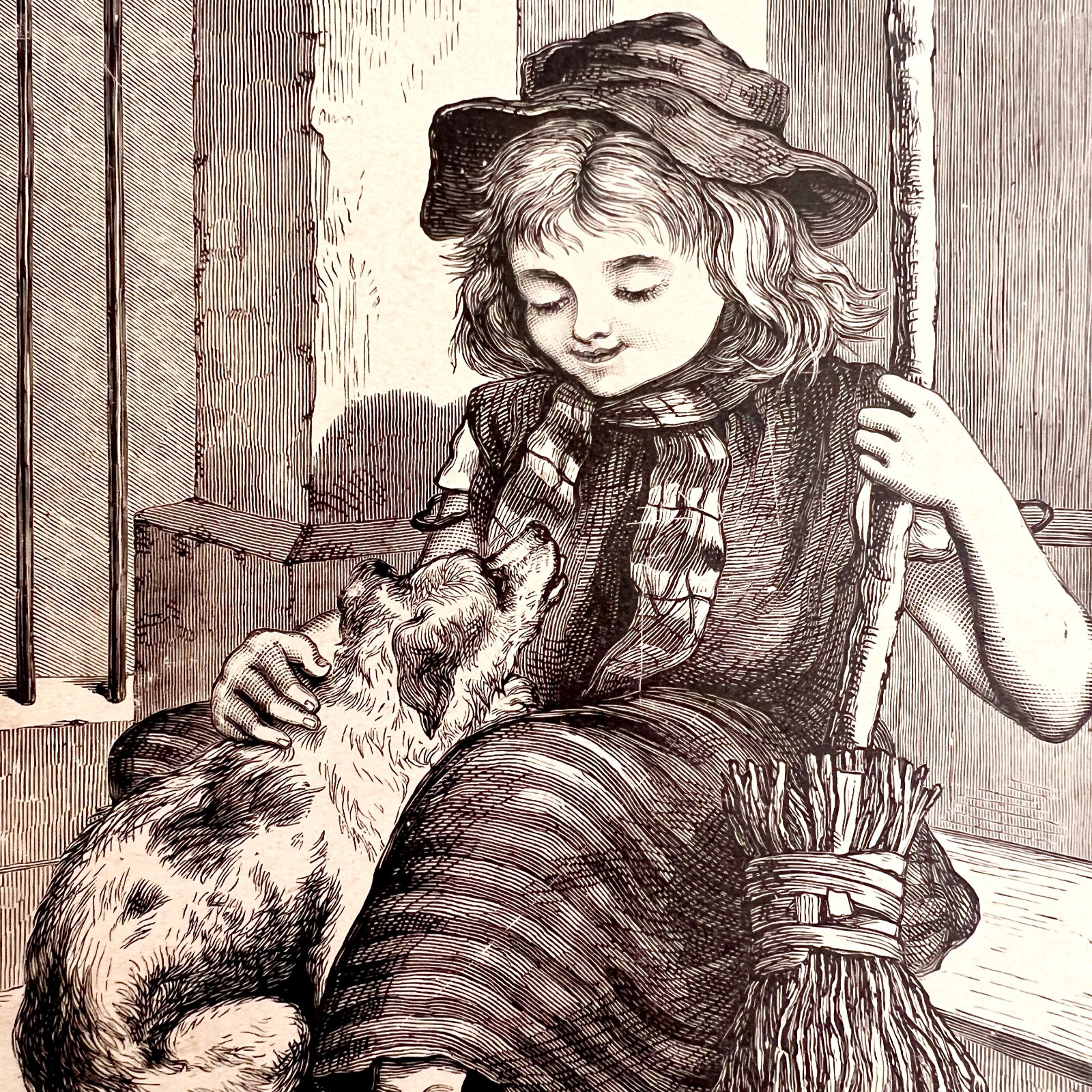 Cute Girl With Puppy 1880s Victorian Art Print A Childs Thought DWX6A
