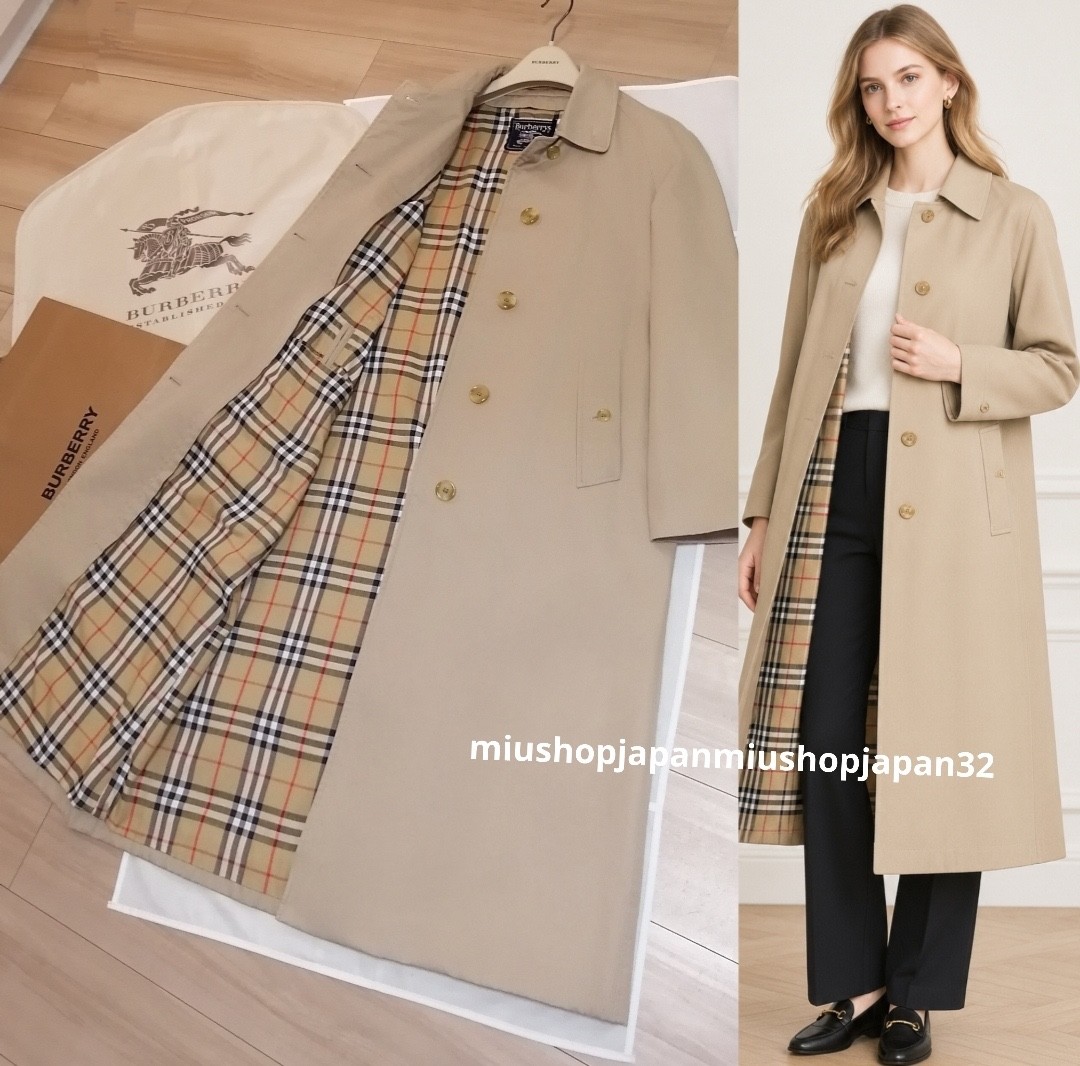 BURBERRY Trench Coat Authentic Vintage England Balmacaan Long Beige M/UK10/US8