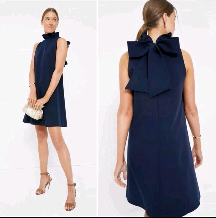 Tuckernuck Mini Swing Dress Women\'s Small Blythe Sleeveless Bowtie Navy Blue EUC