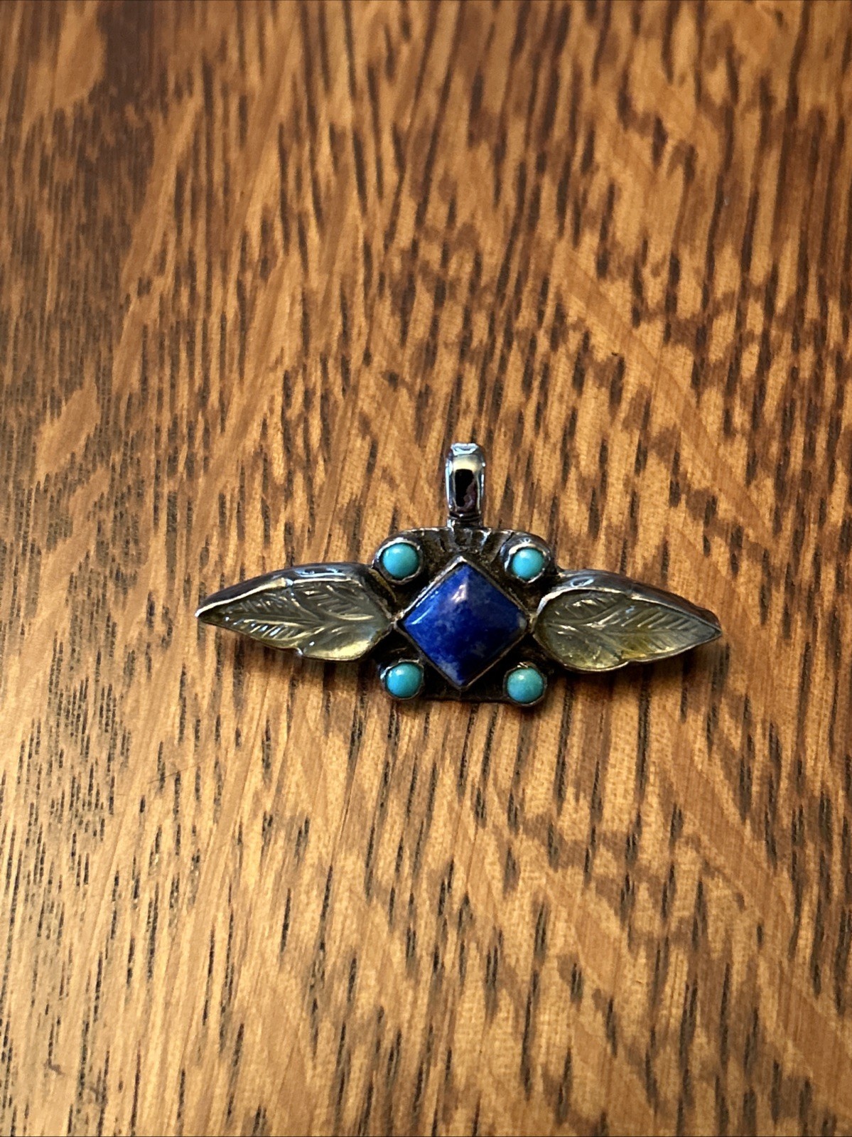 Vintage Handcrafted Sterling Silver Turquoise And Lapis Lazuli Pendant/Pin