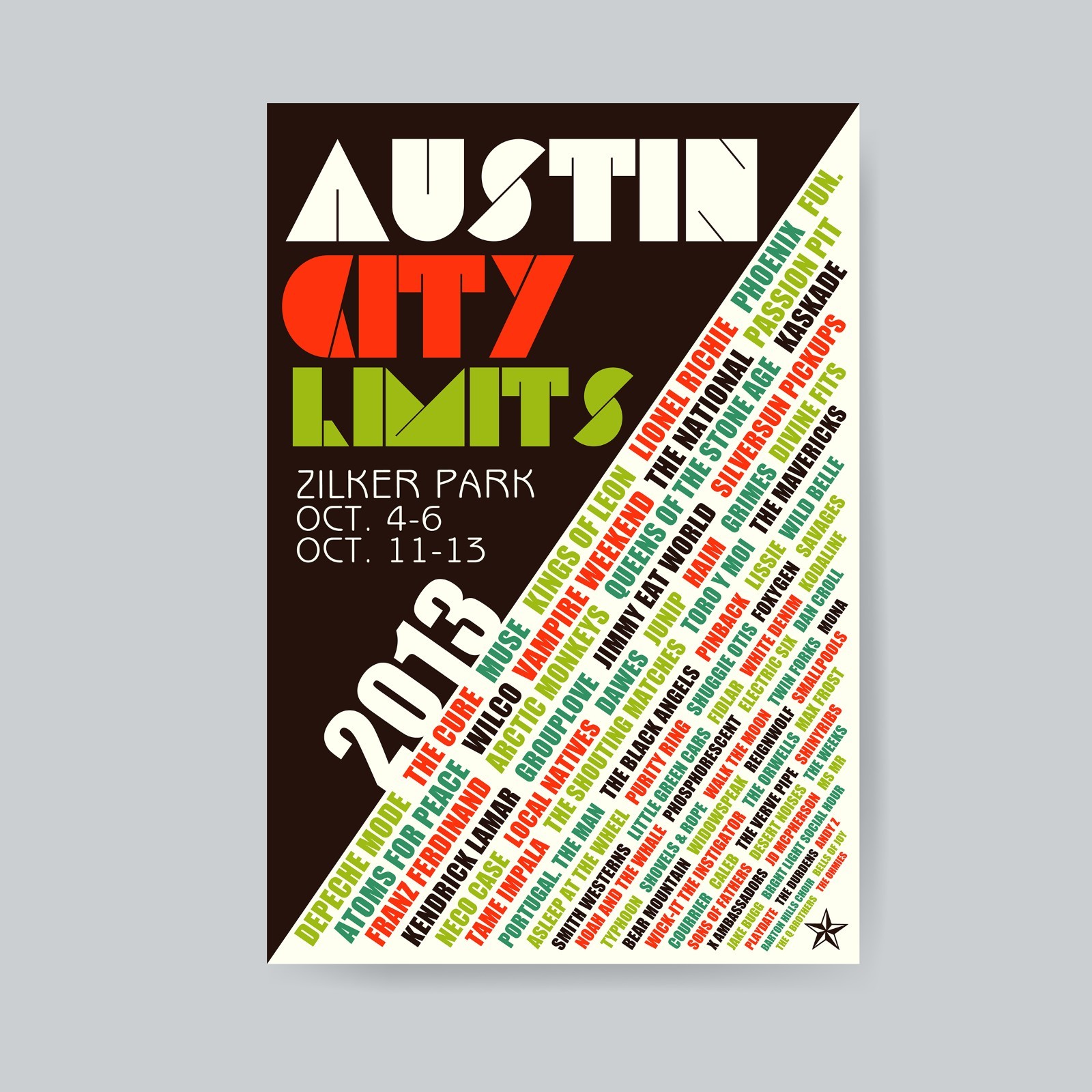 Austin City Limits 2013 ACL Festival Poster 13x19 ATX Concert Print Muse Cure