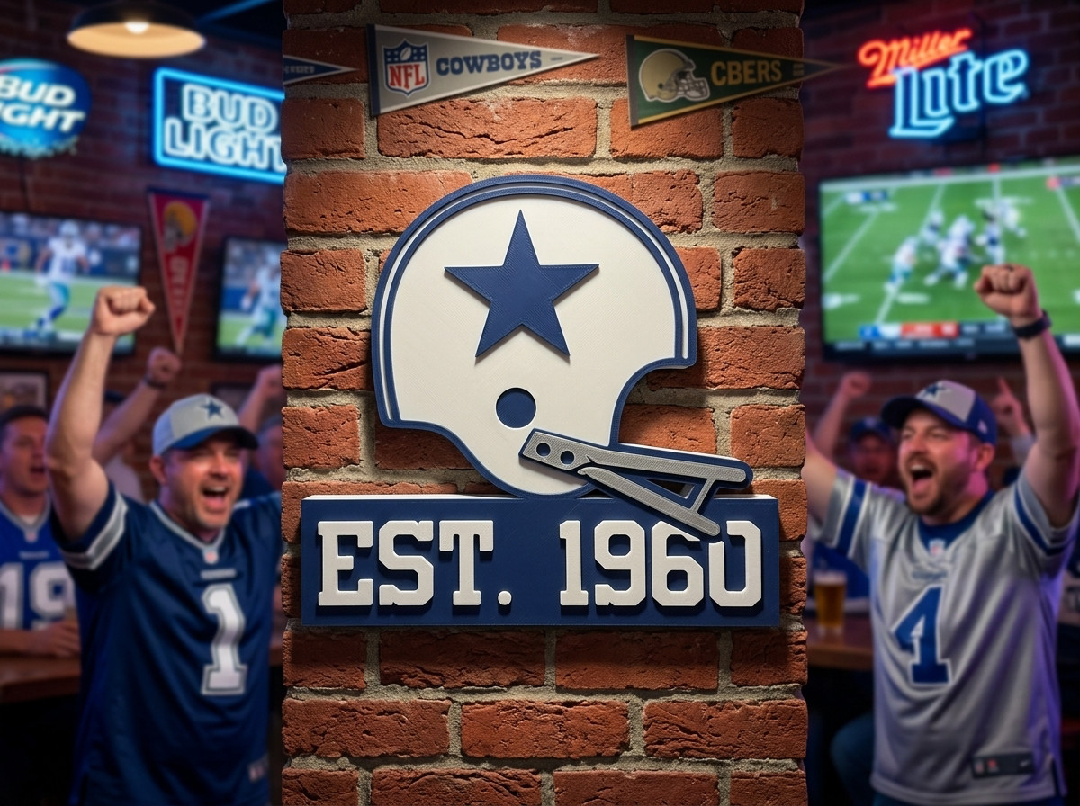 Dallas Cowboys Retro Helmet Sign EST 1960 Vintage Sign Wall Art Desk Shelf Decor