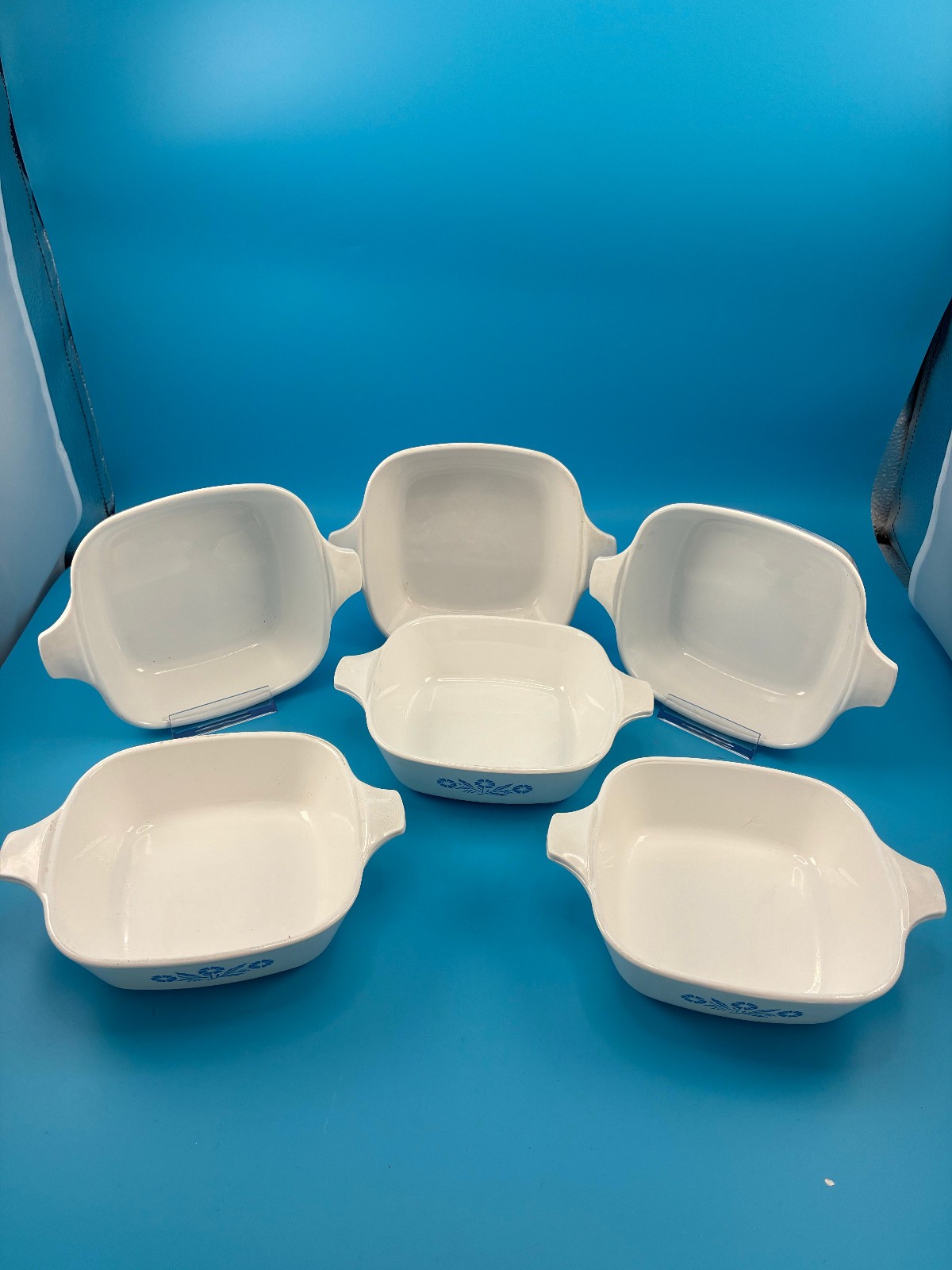 Set of 6 Corning Ware Blue Cornflower Petite Casserole Pan (5) P-41, (1) P-41-B Set of 6 Corning Ware Blue Cornflower Petite Casserole Pan (5) P-41, (1) P-41-B