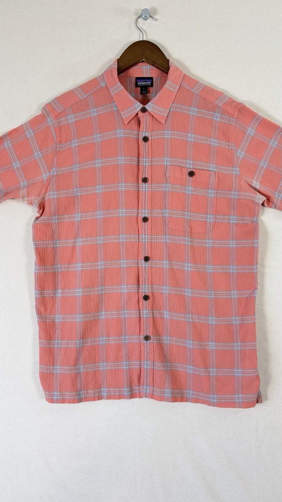 Patagonia A/C Lightweight Shirt Mens L Pink Plaid Button-Up Short Sleeve Patagonia A/C Lightweight Shirt Mens L Pink Plaid Button-Up Short Sleeve