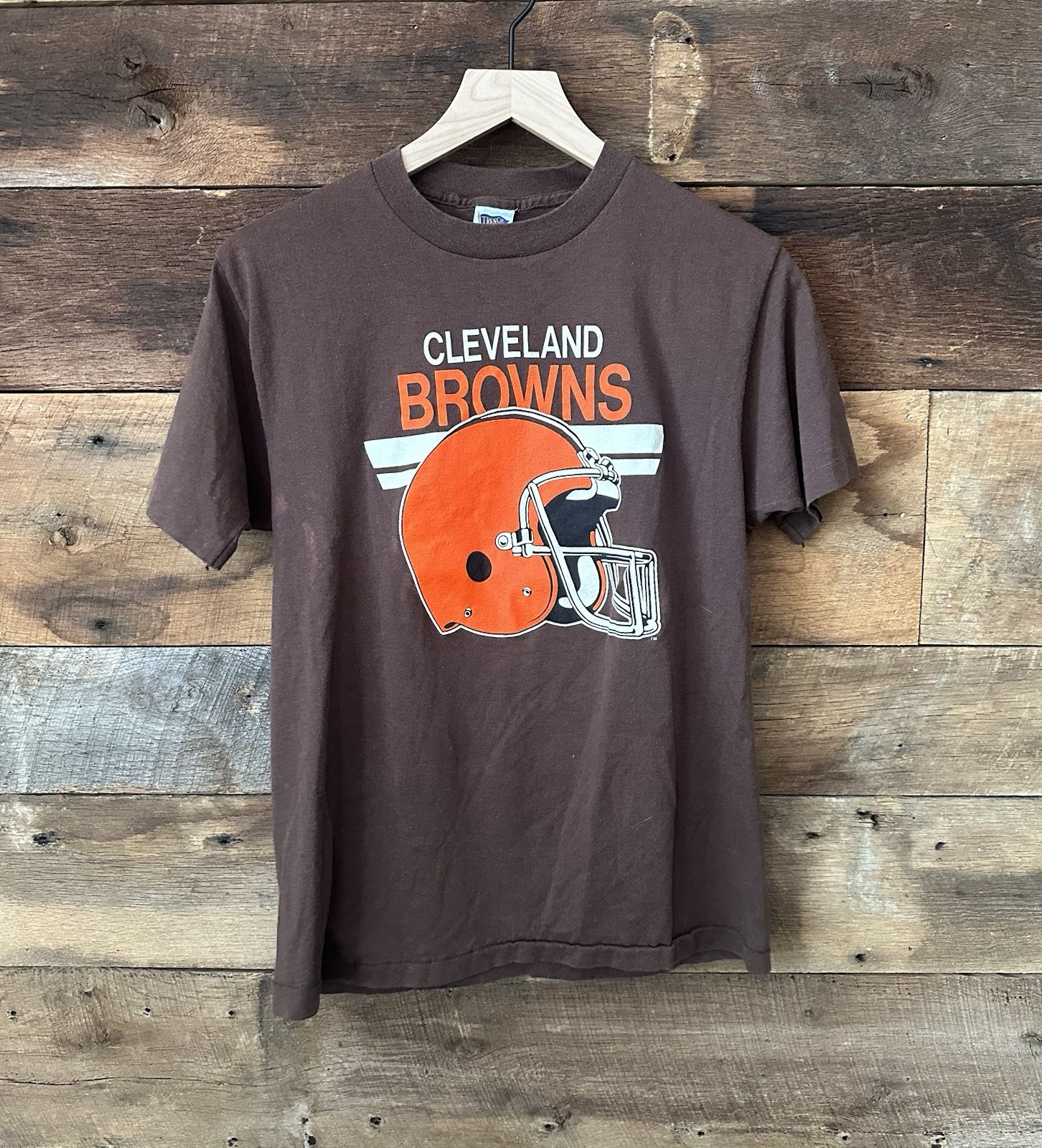 Vintage 80s Cleveland Browns Trench T Shirt Single Stitch USA NFL Football 