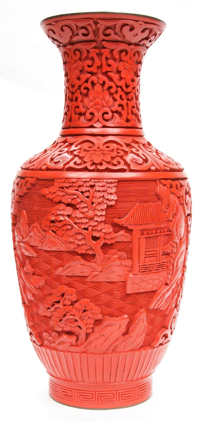 Vintage Chinese Republic Period Cinnabar Fine Hand Carved Lacquer Vase Enamel 
