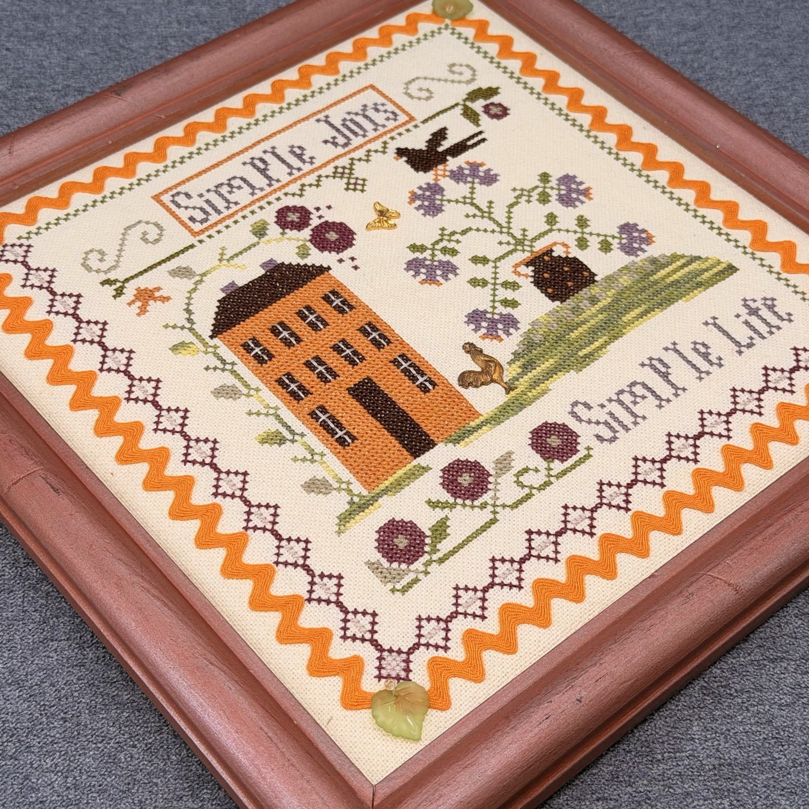 Simple Joys Simple Life Finished Cross Stitch Sampler Framed Charms Grandmacore Simple Joys Simple Life Finished Cross Stitch Sampler Framed Charms Grandmacore