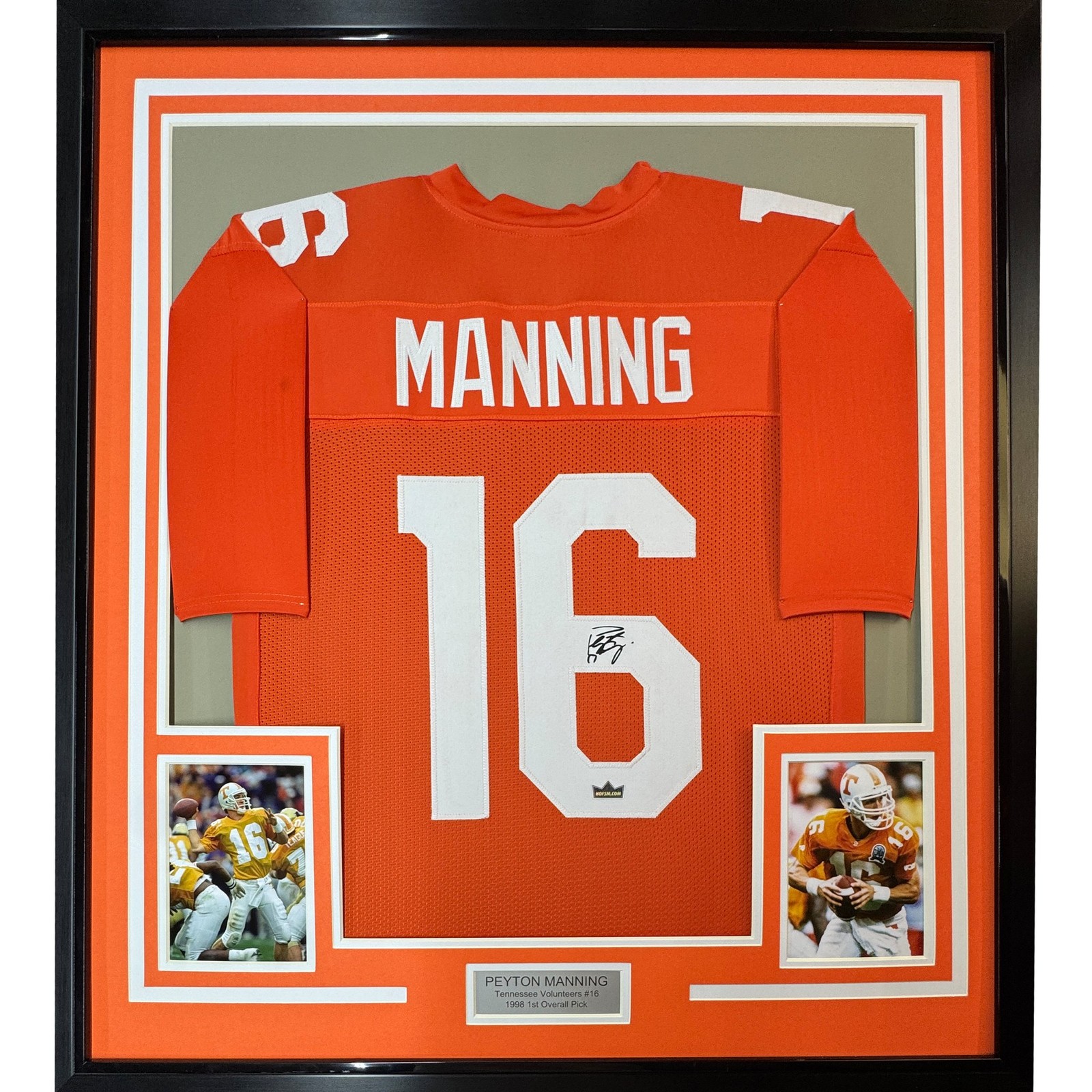 Framed Facsimile Autographed Peyton Manning 35x39 Orange Reprint Jersey