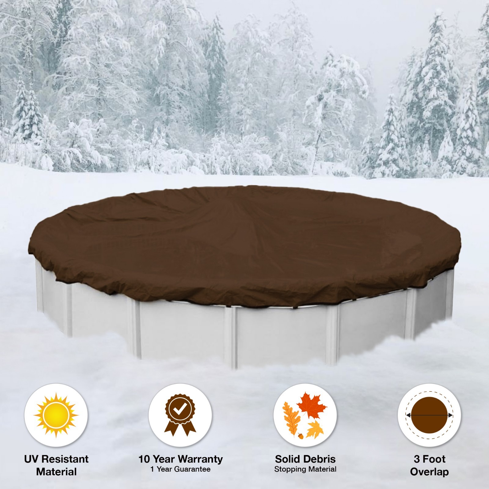 24\' Round Above Ground Winter Swimming Pool Solid Cover 10 Yr Warranty solid