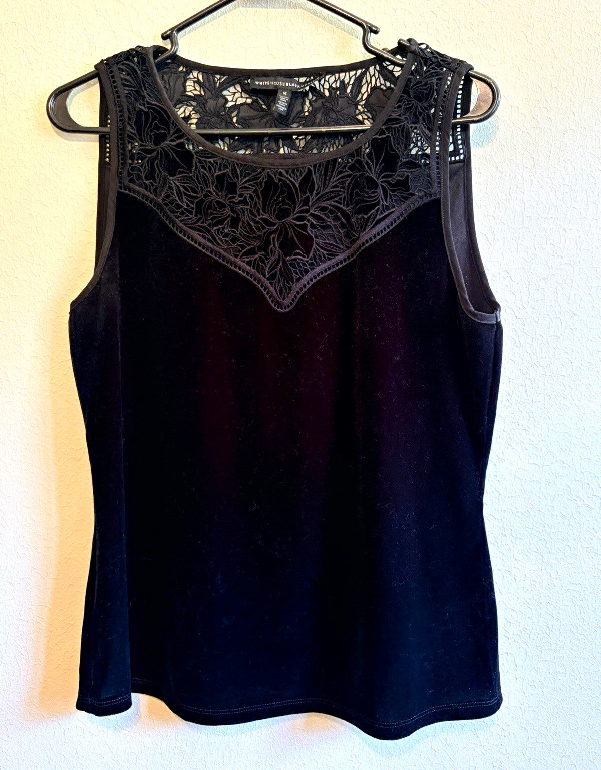White House Black Market Black Velvet Lace Top M Romantic Goth Witchy Victorian