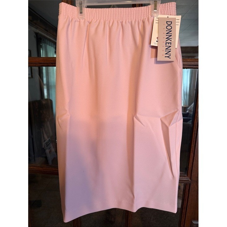 Donnkenny Classics Pink Elastic Waist Pencil Skirt Side Pockets Size 14 NWT USA