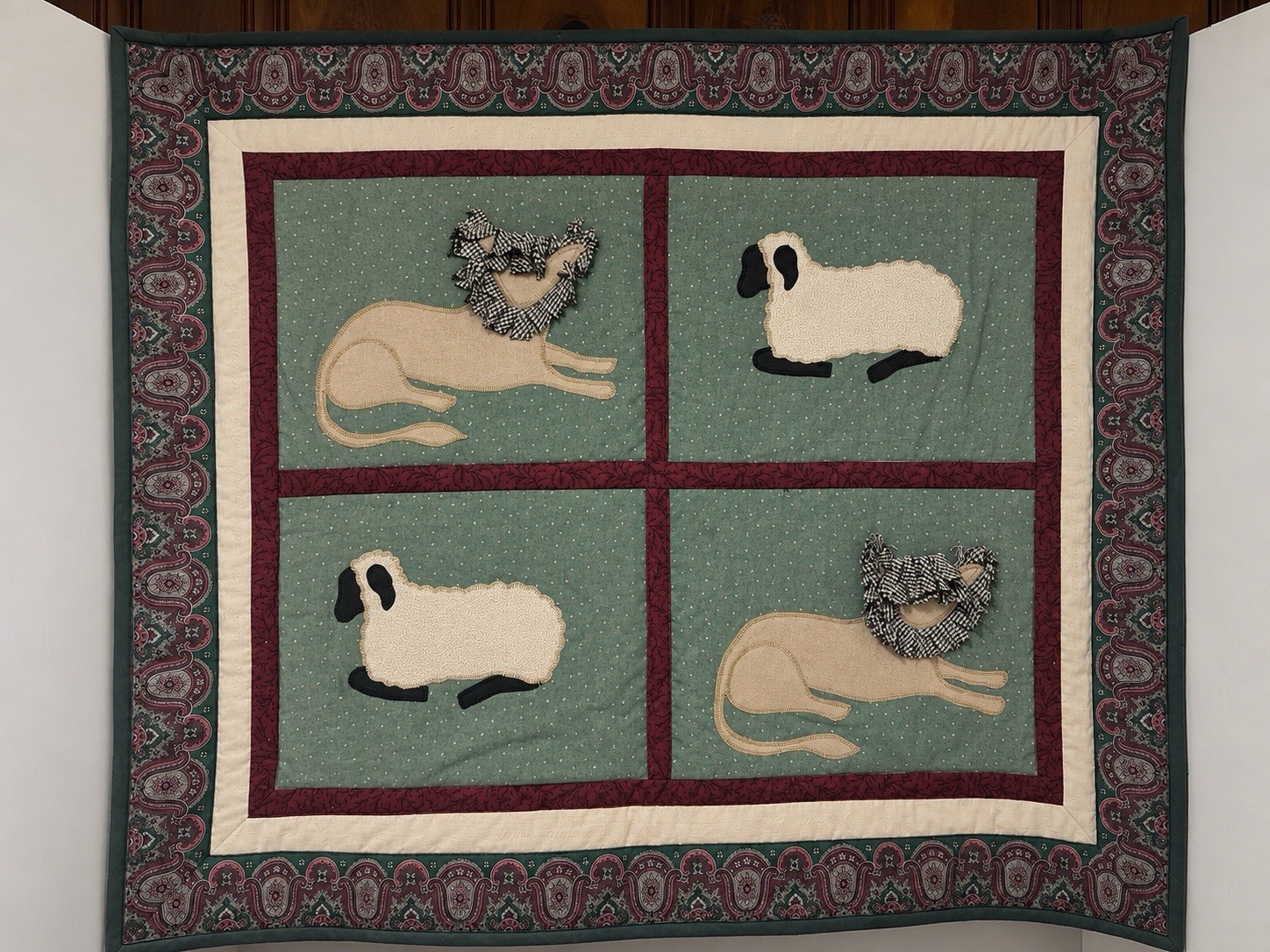 Vintage Isaiah 11:6 Peaceable Kingdom Quilt Wall Hanging Lion Lamb Folk Art