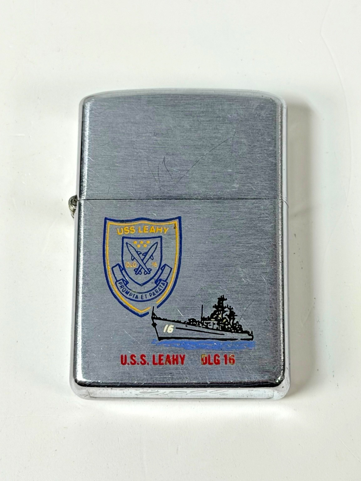 Vintage Zippo USS Leahy DLG-16 Navy Ship Lighter Non-Working AS-IS