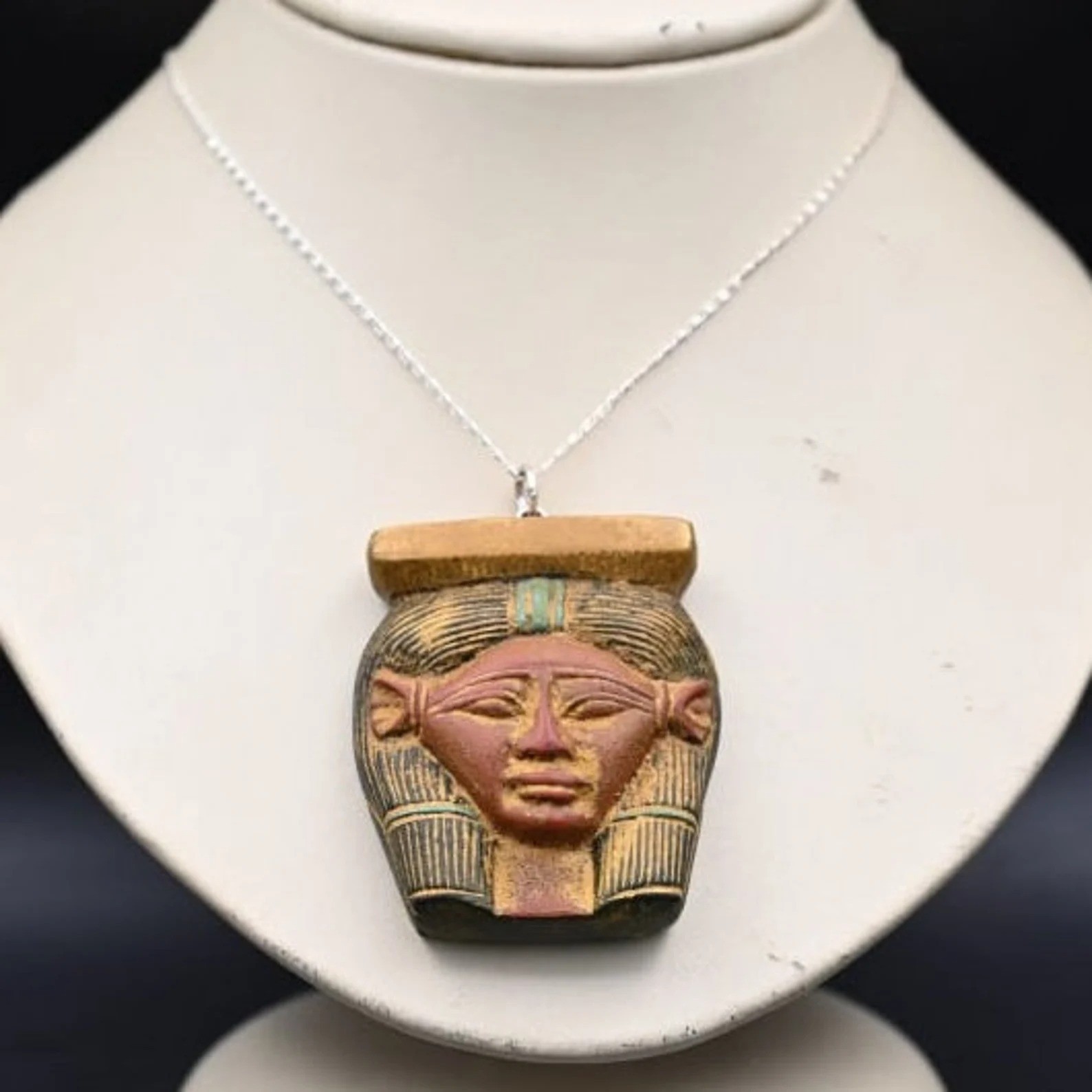 Authentic Ancient Egyptian Antiquities Hathor Colored Stone Amulet Egyptian BC