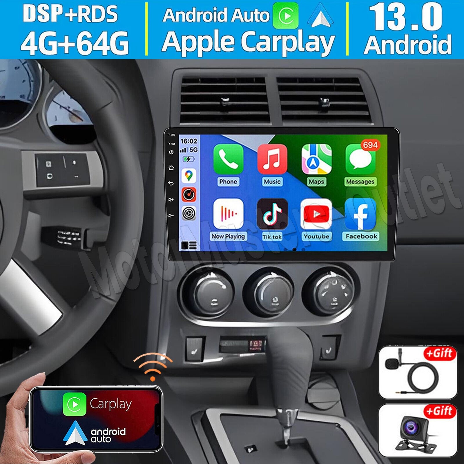 10\'\' Android 13 Carplay For Dodge Challenger 2008-2014 Car Stereo Radio GPS 64GB