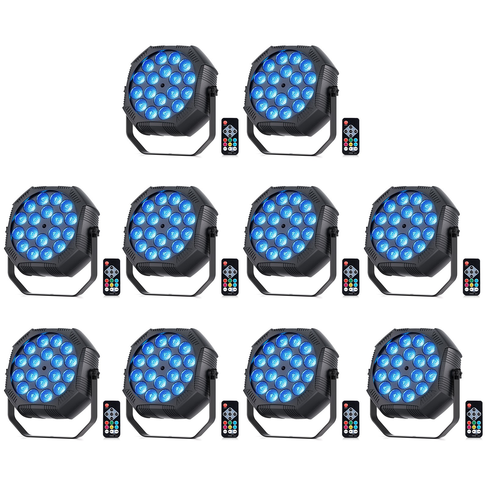 10PC Rechargeable Par Lights 90W RGB Battery Wireless 18LED DJ Uplights w/Remote