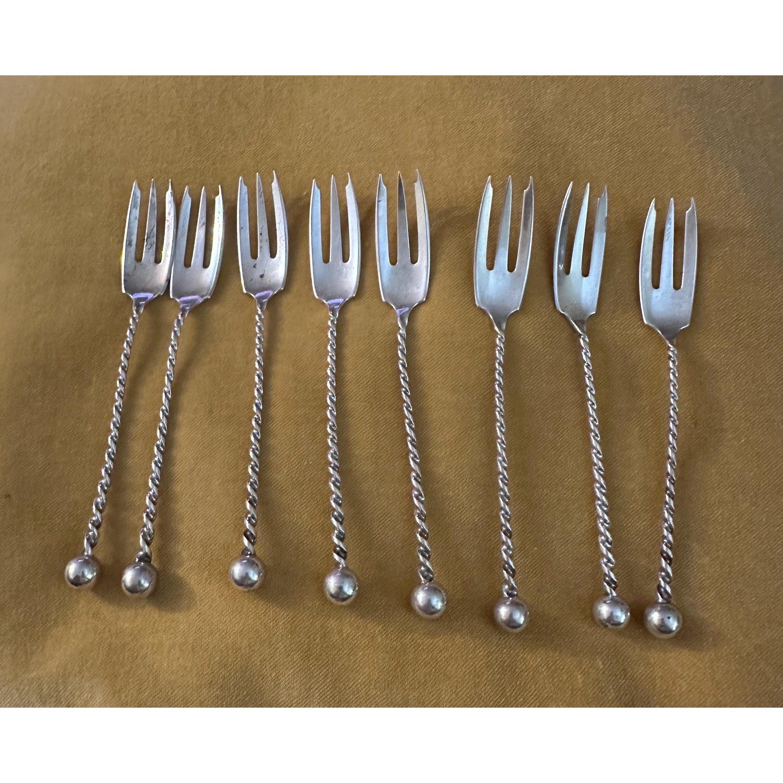Antique Dominick & Haff Twist & Ball Sterling Silver Seafood Cocktail Forks (8) Antique Dominick & Haff Twist & Ball Sterling Silver Seafood Cocktail Forks (8)